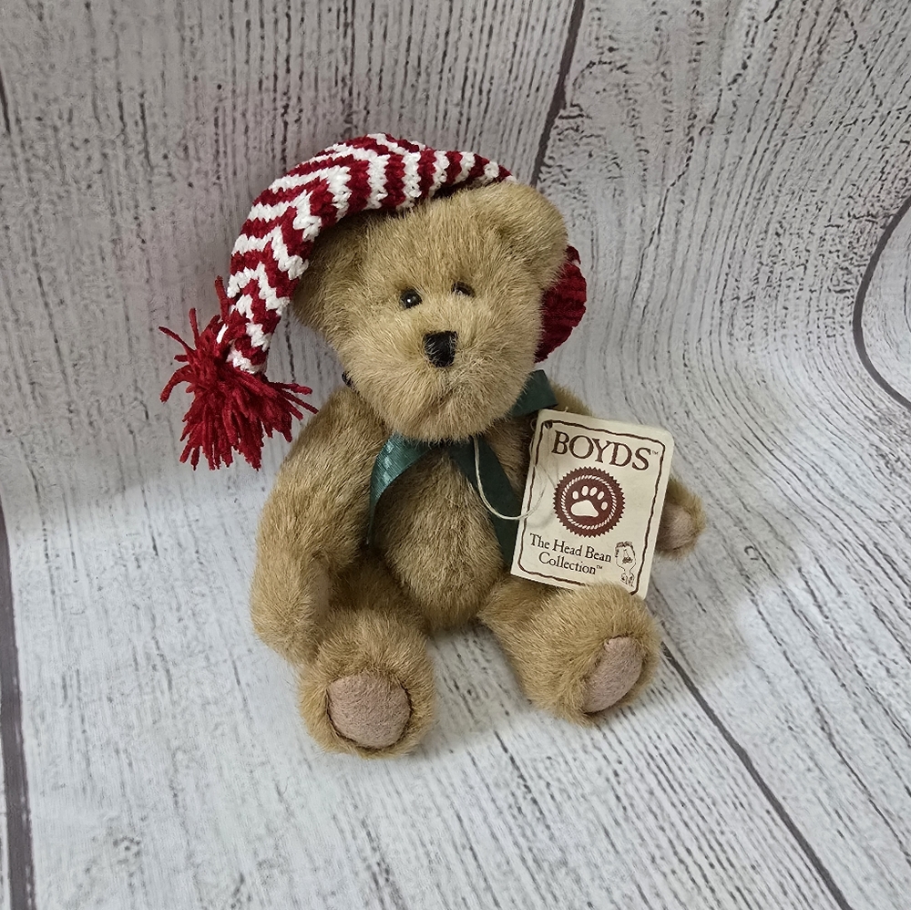 Boyds Bears Christmas 6 Inch Bear Plush "Tinker" Santa Elf Hat All Tags